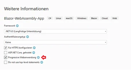 Blazor Erstellung eines PWA Projekts mit Visual Studio