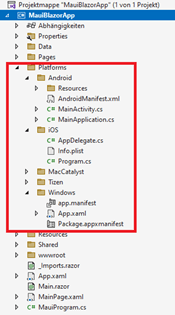 Das erstellte Projekt enthält bereits alle Daten für die unterschiedlichen Zielplattformen.