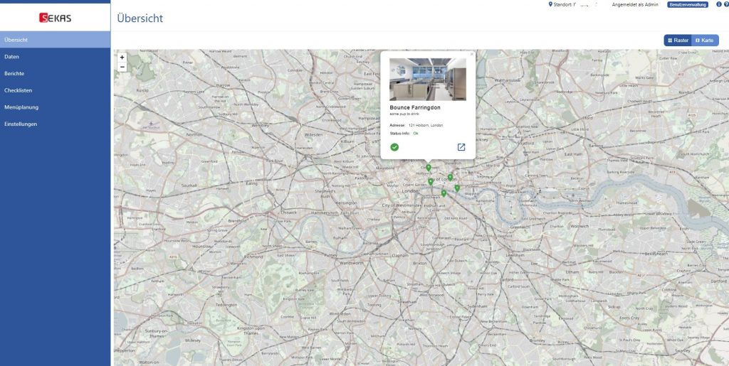 Kartendarstellung für Ketten und Filialbetriebe unserer Software für Digitalisierung in der Großküche